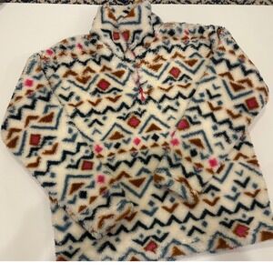 Eddie Bauer Women's Cozy Fleece 1/4 Zip Pullover Aztec Geometric Print Size M